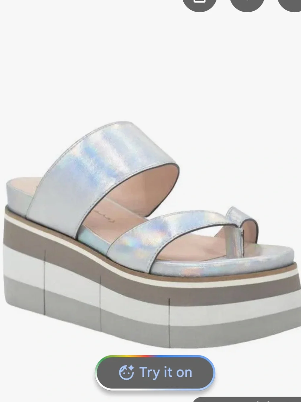 Naked Feet Iridescent Platform Slide Sandal - Silver Size 8